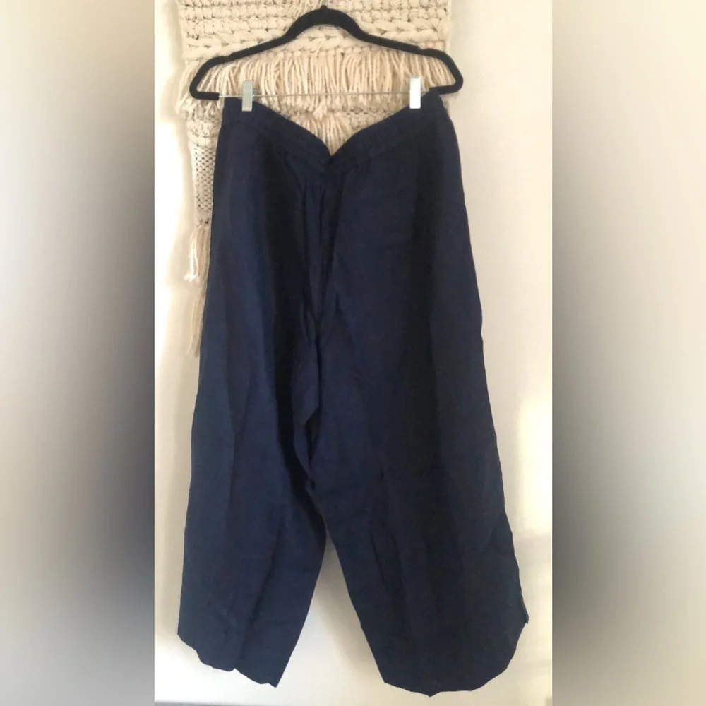 NWT J.Crew Linen Wide Leg Seaside Pants Navy Drawstring Waist Size XL BO810